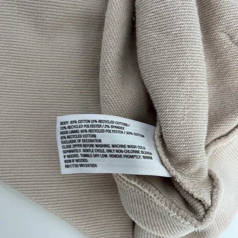 JoyLab French Terry 1/2 Zip Hooded Pullover Sweatshirt Beige Kangaroo Pocket - Picture 4 of 7